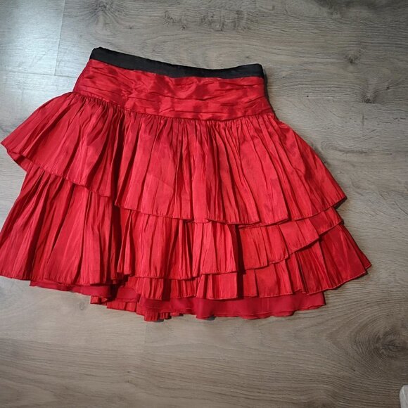 Women's Vintage Upcycled Taffeta RED Pleated Multi-tiered Mini Skirt - Picture 8 of 16